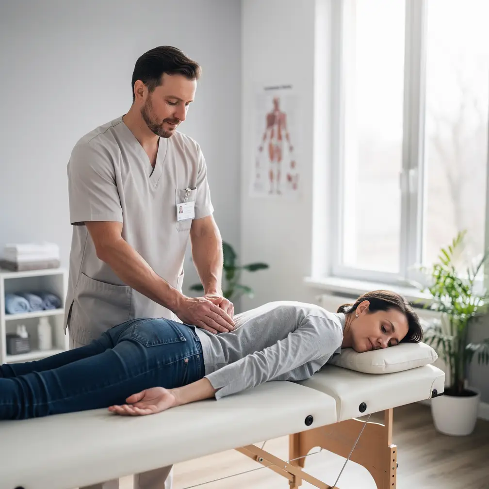 consultation ostéopathique avec pression manuelle ciblée au niveau lombaire