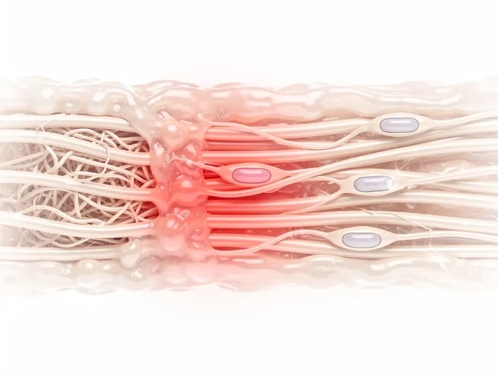 contrainte mécanique persistante dans les tissus conjonctifs pouvant entretenir une douleur chronique